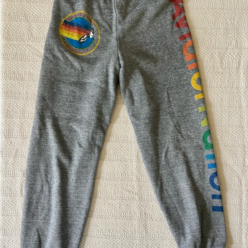 Aviator Nation Gray Sweatpants with Rainbow Stripe